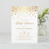 Imitate Gold Foil Confetti Dots White Baby Dusche Einladung (Stehend Vorderseite)