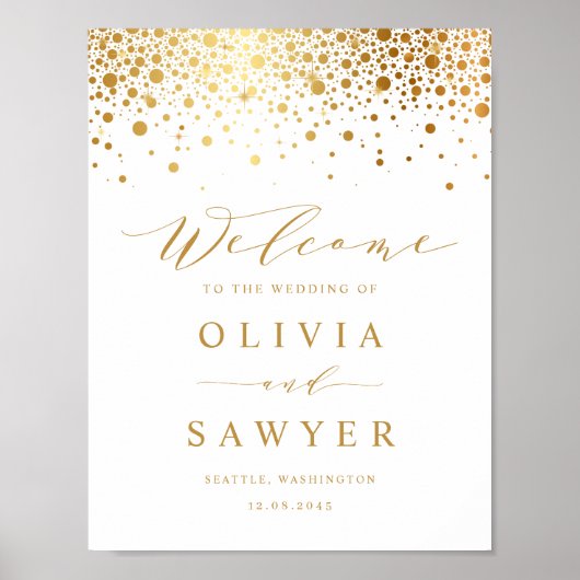 Imitate Gold Foil Confetti Dots White Wedding Will Poster (Vorne)