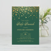 Imitate Gold Foil Confetti Green Baby Brunch Einladung (Stehend Vorderseite)