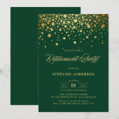 Imitate Gold Foil Confetti Green Retirement Party Einladung (Vorne/Hinten)