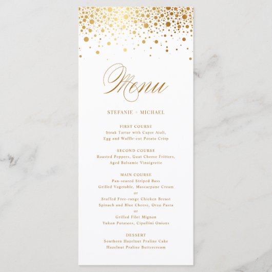 Imitate Gold Foil Confetti Hochzeitsmenü Karte (Vorderseite)
