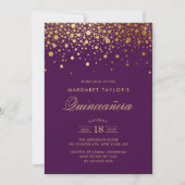 Imitate Gold Foil Confetti Lila Quinceañera Einladung (Vorderseite)