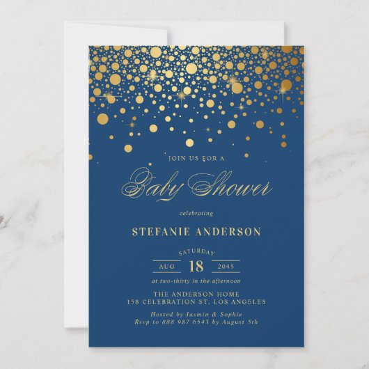 Imitate Gold Foil Confetti Navy Babydusche Einladung (Vorderseite)