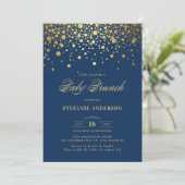 Imitate Gold Foil Confetti Navy Blue Baby Brunch Einladung (Stehend Vorderseite)