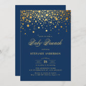 Imitate Gold Foil Confetti Navy Blue Baby Brunch Einladung (Vorne/Hinten)