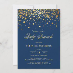 Imitate Gold Foil Confetti Navy Blue Baby Brunch Einladung