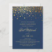 Imitate Gold Foil Confetti Navy Blue Bat Mitzvah Einladung (Vorderseite)