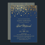 Imitate Gold Foil Confetti Navy Blue Bat Mitzvah Einladung<br><div class="desc">Laden Sie Familie und Freunde zu Ihrem Tochter's Bat Mitzvah mit dieser eleganten Gold und Marineblau Einladung. Es zeigt Imitate goldene Konfetti Punkte und Streifen Muster. Personalisieren Sie diese durch Hinzufügen von Namen,  Datum,  Uhrzeit,  Veranstaltungsort und anderen Veranstaltungsdetails. Matching-Elemente sind verfügbar.</div>