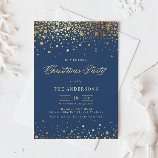 Imitate Gold Foil Confetti Party | Blau Einladung
