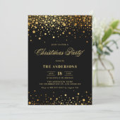 Imitate Gold Foil Confetti Party | Schwarz Einladung (Stehend Vorderseite)