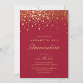 Imitate Gold Foil Confetti Rote Quinceañera Einladung (Vorderseite)