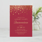 Imitate Gold Foil Confetti Rote Quinceañera Einladung (Stehend Vorderseite)