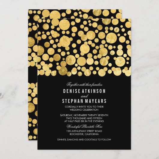 Imitate Gold Foil Confetti Schwarze Hochzeit Einla Einladung (Vorne/Hinten)