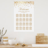 Imitate Gold Foil Confetti Weißer Hochzeitsplan Poster (Küche)
