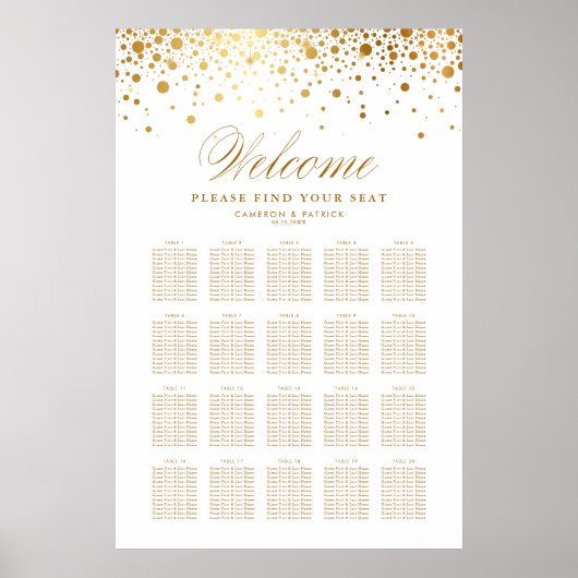 Imitate Gold Foil Confetti Weißer Hochzeitsplan Poster (Vorne)