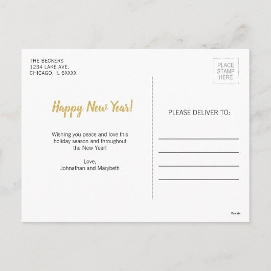 Imitate Gold Foil Countdown Neujahr Postkarte (Rückseite)