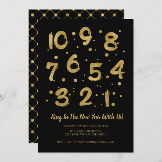 Imitate Gold Foil Countdown Silvester Party Card Einladung (Vorne/Hinten)