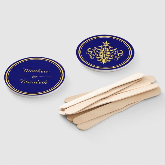 Imitate Gold Foil Damask Royal Blue Wedding Fächer (Non-assembled)