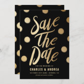 Imitate Gold Foil Dots Moderne Schwarz Save The Date (Vorne/Hinten)