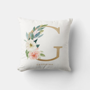 Imitate Gold Foil Floral Letter G Monogramm Kissen
