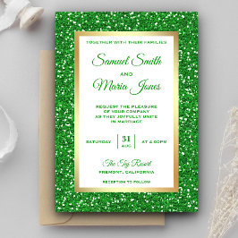Imitate Gold Foil Green Glitzer Einladung Hochzeit