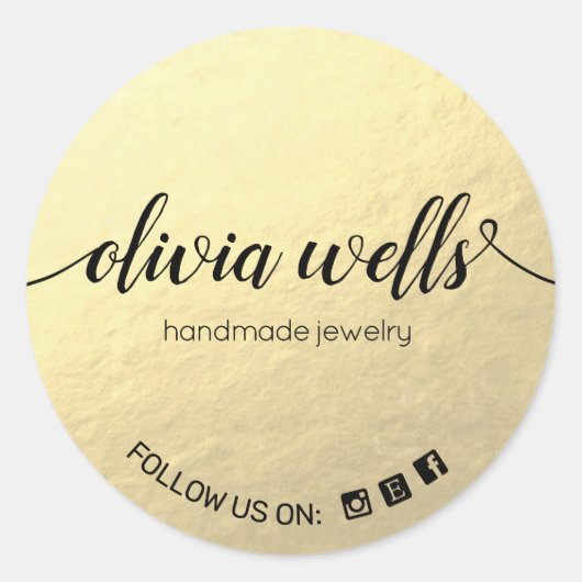 Imitate Gold Foil Handgeschriebene Script Social M Runder Aufkleber (Vorderseite)