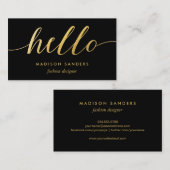 Imitate Gold Foil Hello Typografy Classic Black Visitenkarte (Vorne/Hinten)