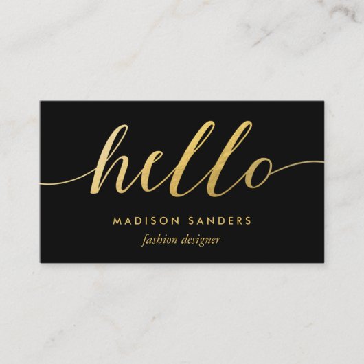 Imitate Gold Foil Hello Typografy Classic Black Visitenkarte (Vorderseite)