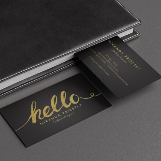 Imitate Gold Foil Hello Typografy Classic Black Visitenkarte