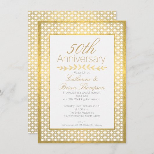 Imitate Gold Foil Hochzeit 50 Jahre Einladung (Vorne/Hinten)