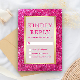 Imitate Gold Foil Hot Pink Glitzer Hochzeit RSVP Karte
