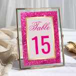 Imitate Gold Foil Hot Pink Glitzer Hochzeit Tischnummer<br><div class="desc">Elegante Tischnummer-Karten mit einem goldenen Imitat-Rahmen und einem schönen Imitat rosa Glitzer Hintergrund.</div>