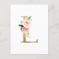 Imitate Gold Foil Letter L Blush Floral Monogramm