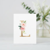 Imitate Gold Foil Letter L Blush Floral Monogramm Postkarte (Stehend Vorderseite)