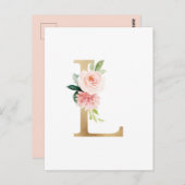Imitate Gold Foil Letter L Blush Floral Monogramm Postkarte (Vorne/Hinten)