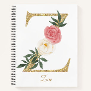 Imitate Gold Foil Letter Z Blush Floral Monogramm Notizblock