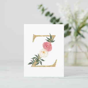 Imitate Gold Foil Letter Z Blush Floral Monogramm Postkarte