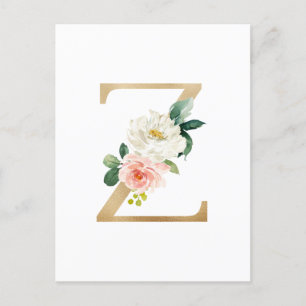 Imitate Gold Foil Letter Z Blush Floral Monogramm Postkarte