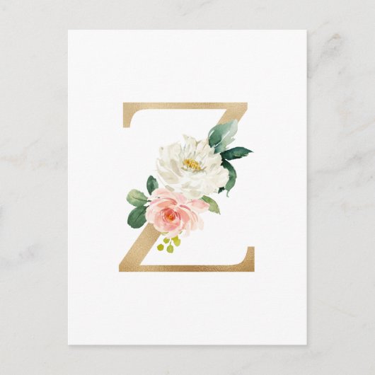 Imitate Gold Foil Letter Z Blush Floral Monogramm Postkarte (Vorderseite)