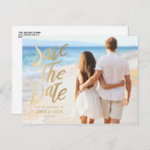 Imitate Gold Foil Letting Foto Save the Date Ankündigungspostkarte (Vorne/Hinten)