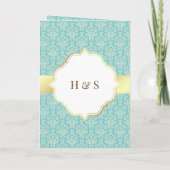 Imitate Gold Foil Light Aquamarin Damask Muslimisc Einladung (Rückseite)