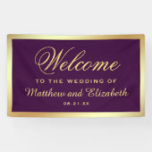 Imitate Gold Foil Lila Hochzeit Willkommen Banner (Horizontal)