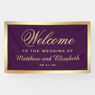 Imitate Gold Foil Lila Hochzeit Willkommen Banner
