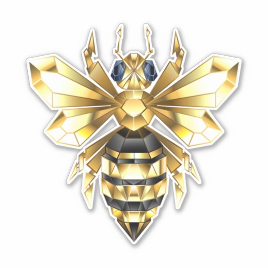 Imitate Gold Foil Logo Bee Polygonal auf Schwarz Aufkleber (Vorderseite)