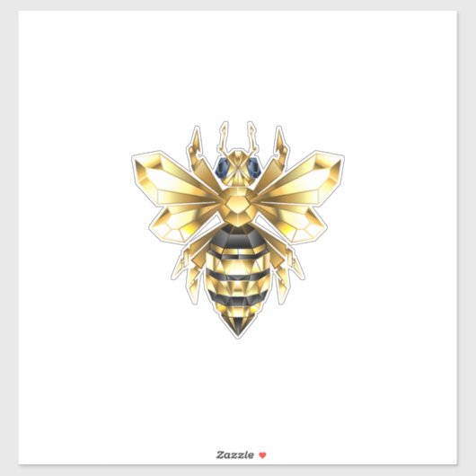 Imitate Gold Foil Logo Bee Polygonal auf Schwarz Aufkleber (Blatt)