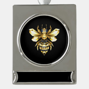 Imitate Gold Foil Logo Bee Polygonal auf Schwarz Banner-Ornament Silber
