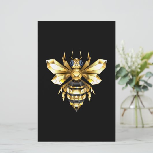 Imitate Gold Foil Logo Bee Polygonal auf Schwarz Briefpapier (Stehend Vorderseite)
