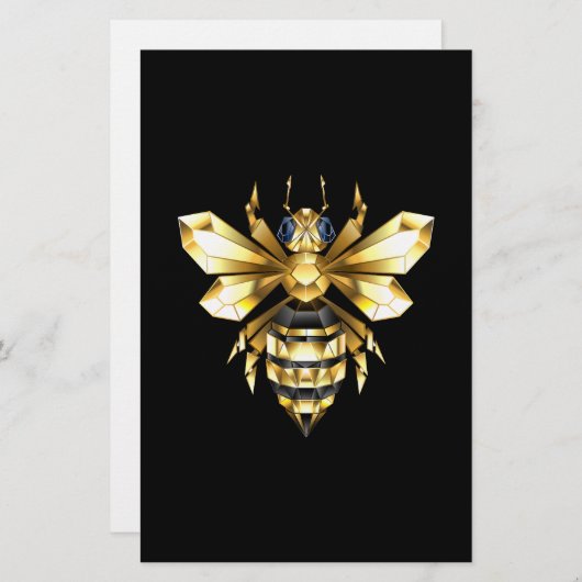 Imitate Gold Foil Logo Bee Polygonal auf Schwarz Briefpapier (Vorne/Hinten)