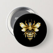 Imitate Gold Foil Logo Bee Polygonal auf Schwarz Button (Vorne & Hinten)