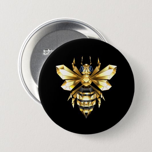 Imitate Gold Foil Logo Bee Polygonal auf Schwarz Button (Vorne & Hinten)